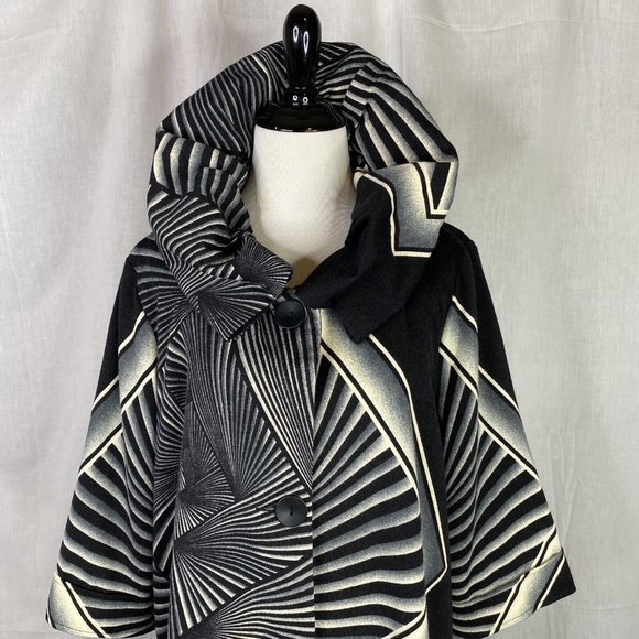 Damee Inc Art geometric striped Lined Mesh Wire Collar Swing Jacket size Medium - Picture 8 of 11